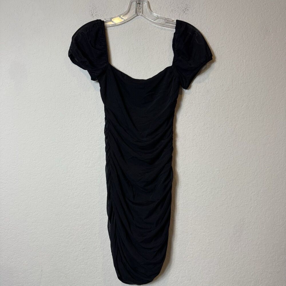 Princess Polly Charvi Net Sleeve Black Ruched Elegant Mini Dress Women's Size 4